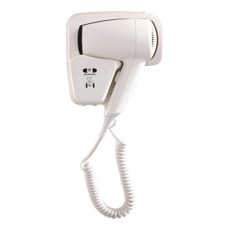 Eurolamp 147-45001 Σεσουάρ Μπάνιου Ξενοδοχείου 1200W με Πρόσθετη Πρίζα Λευκό